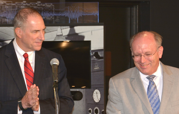 Pat Weadon (left) speaks about the new educational tool