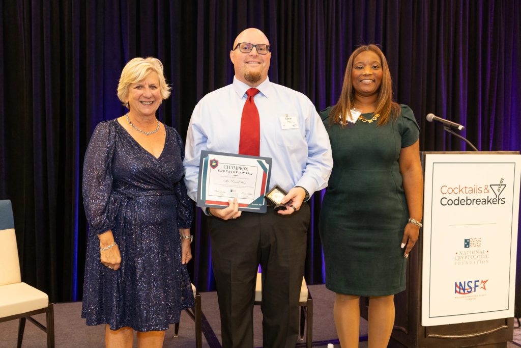 2024 Cocktails and Codebreakers - NCF President Laura Nelson, Educator Daniel Rose, and NCF Education Director Alisha Jordan.