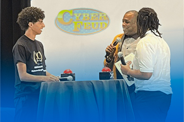 two highschool students competing in ncf program cyber feud