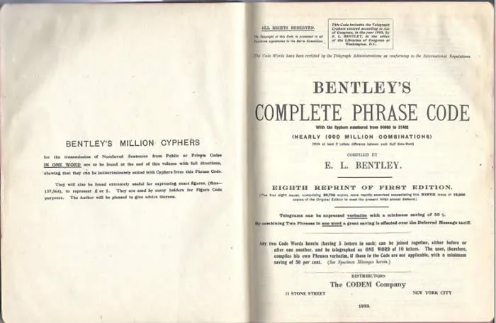 Bentley's Code Book - rare book donation